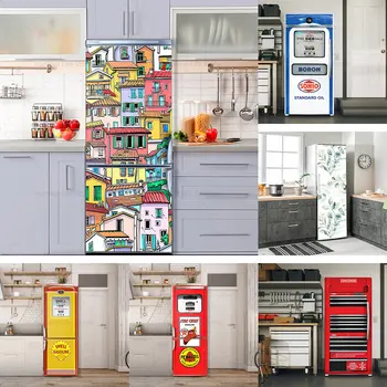 Сращивание Граффити 3D Настенная наклейка на холодильник Водонепроницаемый Виниловый Самоклеящийся Деревенский ретро Дизайн Плаката Наклейки На дверь холодильника
