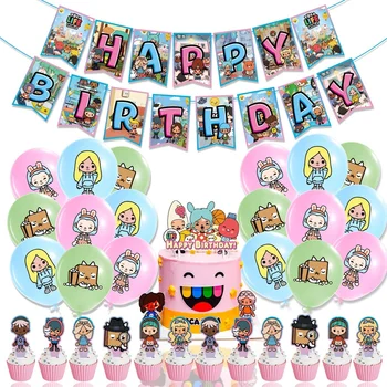 Тема Toca Life World Украшения для Вечеринки по случаю Дня рождения, Баннеры, воздушные шары, Топпер для торта для мальчиков и девочек, Подарочные украшения для вечеринок