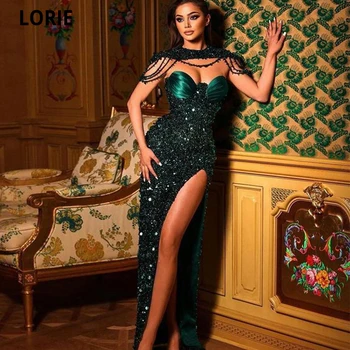 Темно-зеленые платья LORIE для выпускного вечера, Длинные вечерние платья русалки 2022, блестящая кисточка, платье для гостей с разрезом сбоку для женщин