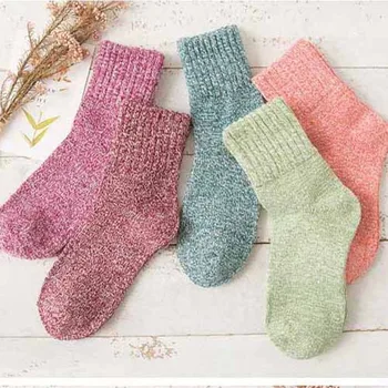 Теплые осенне-зимние женские носки из кроличьей шерсти, средняя трубка, Утолщенные махровые женские носки Высокого качества, чистый цвет, 5 пар/лот