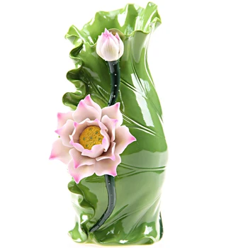Традиционная китайская ваза с цветами лотоса и листьями Декоративная керамика Народное искусство и ремесла Аксессуары для украшения