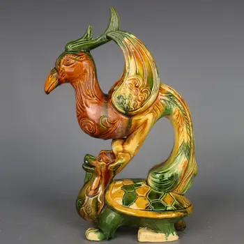 Трехцветная глазурованная керамика Tang Дракон Черепаха Феникс Китайские украшения Коллекция статуэток животных