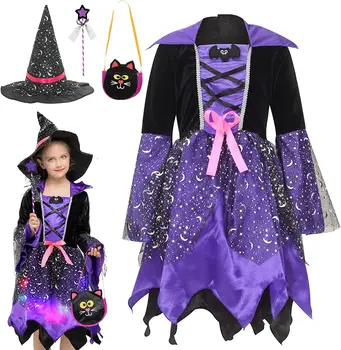 Фиолетовое платье Принцессы для Бала ведьм на Хэллоуин, детский карнавальный бал для макияжа, Карнавальный костюм для косплея, юбка-пашот от 2 до 12 лет