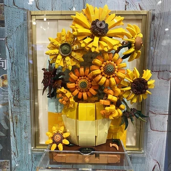 Фоторамка Van Gogh Sunflower со световыми строительными блоками, Классическая художественная картина, модель Кирпичей MOC, игрушки для детей, подарки для дома