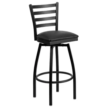 Черный барный стул с поворотной спинкой из металла серии LISM - Черные стулья с виниловыми сиденьями