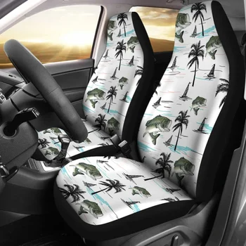 Чехлы для автомобильных сидений с рисунком ловли большеротого окуня 211007, упаковка из 2 универсальных защитных чехлов для передних сидений