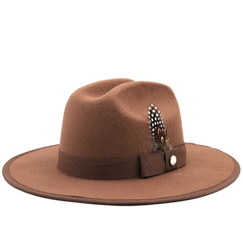 Шерстяная Женская фетровая шляпа цвета Хаки с широкими полями, Элегантная женская гангстерская фетровая шляпа Хомбург, Церковная Джазовая шляпа, Мужские ковбойские шляпы
