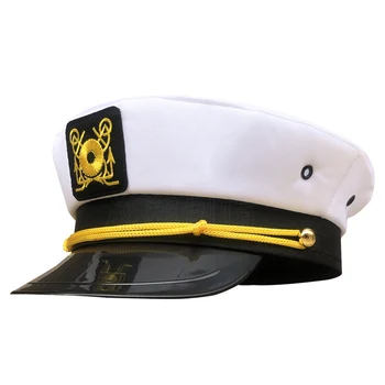 Шляпы капитана яхты в военном стиле для взрослых, Белая вышитая вручную темно-синяя шляпа, Шляпа моряка, реквизит для ролевых игр, аксессуары для платья