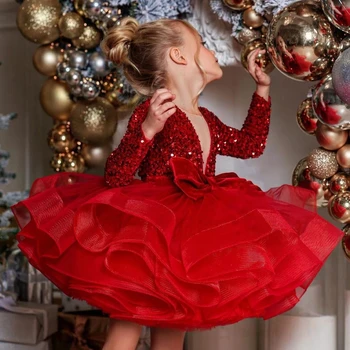 Элегантное праздничное платье для девочек, пышное платье Принцессы с цветочным узором для девочек, Роскошное платье на День рождения для девочек от 2 до 7 лет