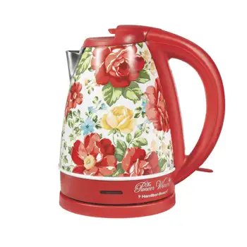 Электрический чайник Pioneer Woman, винтажный, с цветочным узором, красный, 1,7 литра
