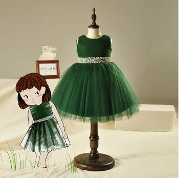 зеленый тюль с круглым вырезом и хрустальными поясами для свадеб 2023, первое причастие для девочек, бальное платье ручной работы чайной длины, платья с цветочным узором для девочек